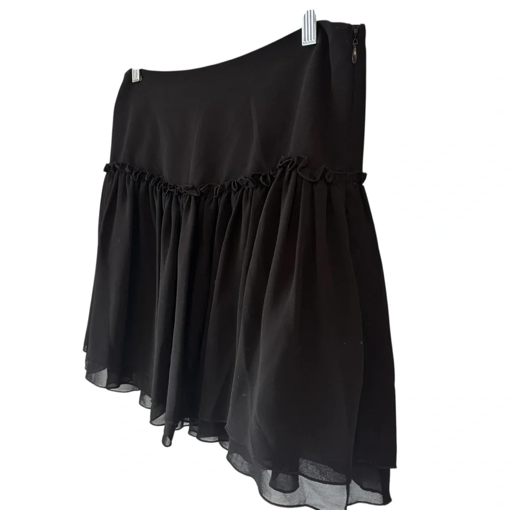 NWT Banana Republic Black Shirred Dropwaist Lined Tiered Ruffle Mini Skirt, 10